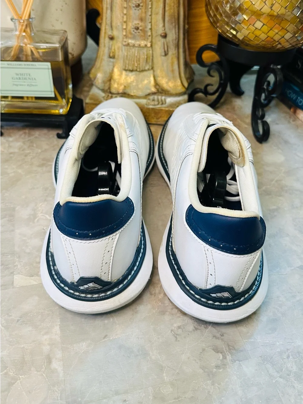 Men’s Adidas MC70 SL Golf Shoes White Leather Navy Spikeless Torsion Size 10.5